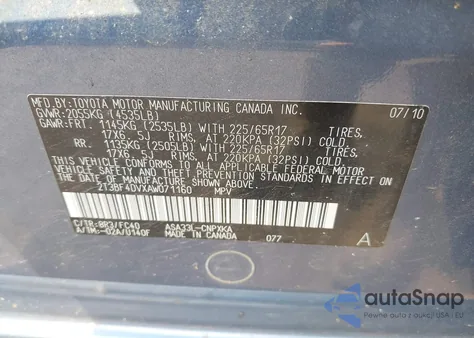 2010 Toyota Rav4 from USA, damaged, VIN 2T3BF4DVXAW071160